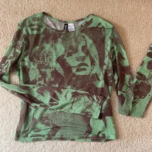 H&M x Billie Eillish Green Graphic Long Sleeve Top